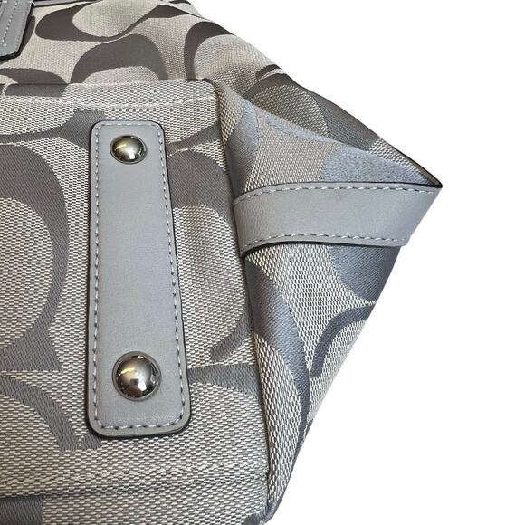 NWOT Coach Signature Stripe Tote Shoulder Bag – Gray Jacquard with Leather Trim - Picture 6 of 13